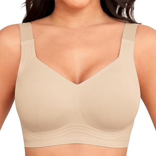 YGJIEGENG Bras for Women Push Up No Wired Support Full Coverage Adjustable Seamless Bras Soft Ladies Sleep Everyday Bras with Padded,Nude 3XL