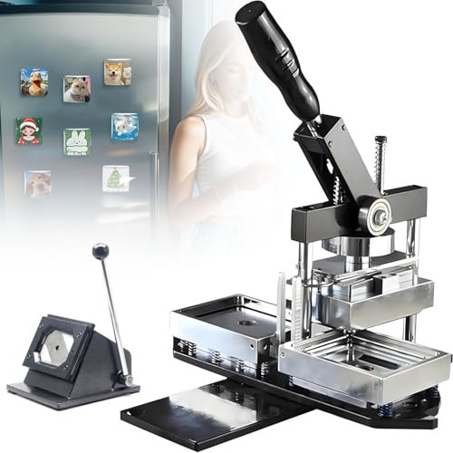 Square Fridge Magnet Press Machine Kit, 53 x 80mm, DIY Photo Fridge Magnet Maker Machine kit with 1 Press Machine+1 Paper Cutter and 100 Sets Consumables