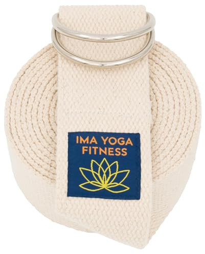 Ima Yoga Fitness - Adaptive Yoga Strap, Yoga Stretching Strap, Extra-Wide 2 Inches, 100% Naturally Soft Cotton, Steel D-Rings, Includes 100% Natural Cotton Storage Pouch (Natural, 10 feet)
