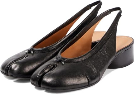 KOKOMOMO Black Split Toe Heeled Shoes, Japanese Tabi Shoes, Cylindrical Block Heels, Pumps, Chunky Heel, Office, Wedding, Party, Dress, 4.5 UK