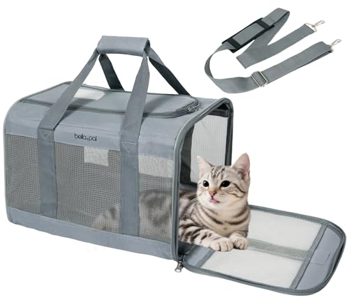 BELLA & PAL Katzentransportbox für Katzen und Welpen–Leichte faltabre Transporttasche Katze- Ausbruchsichere, Wasserdicht & Kratzfestem Netz, 42x28x28cm bis 7kg für Tierarzt/Auto/Flugzeug