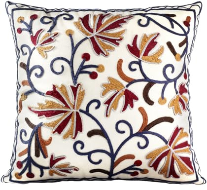 Kokaaee Embroidered Throw Pillow Cover - 20x20 Decorative Pillow Cover with Zipper Aesthetic Cute Design Boho Spring Summer Throw Pillowcase for Living Room Couch Sofa Bed, Fall Flower