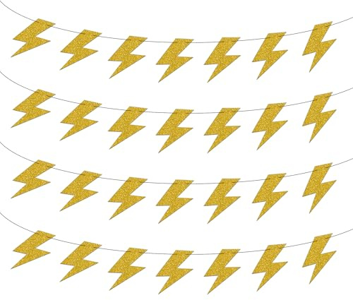OriniPlay Lightning Bolt Party Banner for Flash Weather Themed Decorations Supplies Birthday Party Decorations Favors （4PCS）