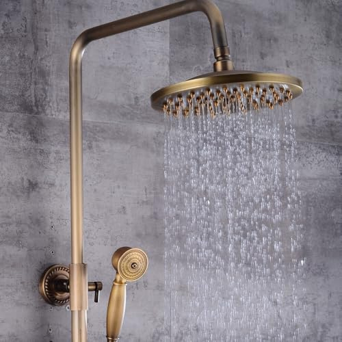 Duschpelare brons med regndusch och handdusch, vintage duschset för badrum, duschset av koppar höjdjusterbar, retro badrumskran kran med 150 mm anslutning