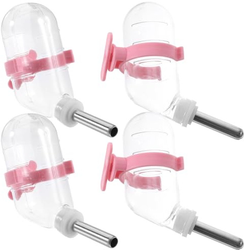DIYEAH 4Pcs Stainless Steel Hamster Water Bottles with Anti-leak Ball Valve Automatic Pet Cage Waterer for Small Animals Pink Hanging Drinkers for Hamsters and Small Pets