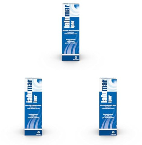 Ialumar Iper Nasale, Decongestionante e Fluidificante per Adulti e Bambini, Soluzione Ipertonica Spray con Acqua di Mare e Acido Ialuronico, 100ml (Confezione da 3)