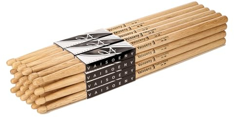 Baquetas 5B de madera de roble con punta de gota para batería (12 pares)