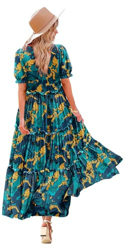 YESNO Women Summer Dress Causal Short Sleeve Floral Maxi Dress with Pockets