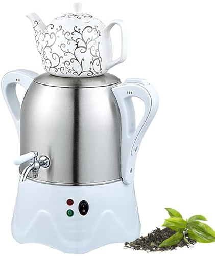 Turkisk Elektrisk Tebryggare, 1800W Samovar i Rostfritt Stål med 1L Keramisk Tekanna, 3L Elektrisk Vattenkokare Teurn, Varmhållningsfunktion för Arabiskt & Grekiskt Te white