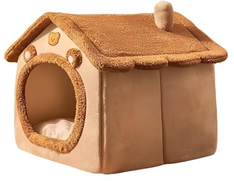 Pugermering Lit-caverne pour Chiens et Chats, Lavable, Fermeture éclair Douce Amovible, Chaud pour Les Petits Chiens, Nid Semi-fermé pour Animaux de Compagnie, 45cmx40cmx45cm