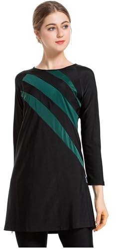 Grsafety 3 Pièces Musulman Maillot de Bain - Islamiques Burkini à Manches Longues Hijab Beachwear pour Femmes, Noir-Vert, 2XL