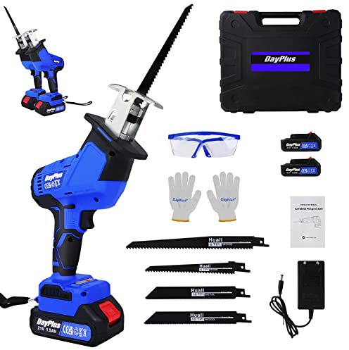 Scie sabre sans fil 21 V, outil de coupe sans balais, changement rapide d'outils, 2 batteries 1,5 Ah et chargeur, 3 lames de coupe pour bois et 1 lame de coupe en métal incluses dans la livraison