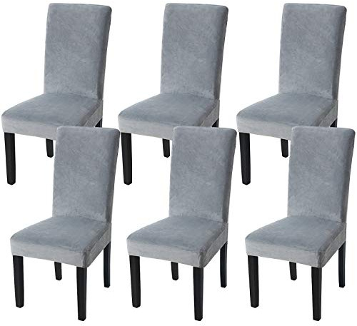 Fuloon Velvet Dining Chair Slipcovers Set of 6 | Soft Velvet, Wrinkle Resistant, Machine Washable, Elastic Hem, Easy Fit, Spill & Pet Protection, For Home Hotel & Banquets