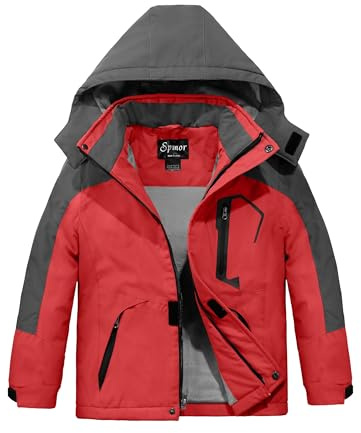 Spmor Boys Waterproof Ski Jacket Warm Winter Coat Red 4/5