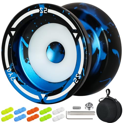 7YO Professional Responsive Yoyo S2, Dual Purpose Yoyo for Kids Beginners, Alloy Metal Yo-yo for Fingerspin DNA Tricks with 10 String, Unresponsive Bearing, Case, Bearing Tools Set