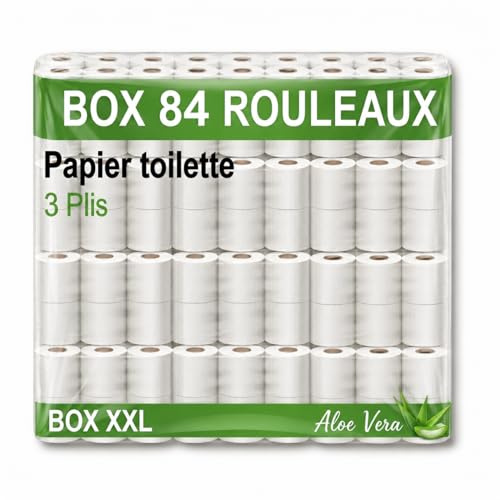 Lot de 42 Rouleaux de Papier Toilette Hygiénique 3 Épaisseurs - Aloe Vera - Extra-Doux - 150 Feuilles - Format XL économique