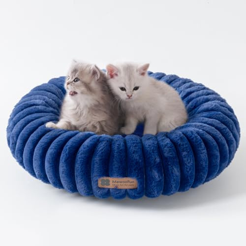 MEWOOFUN Lit pour chat d'intérieur - Lit en forme de beignet - Lavable - Avec fond antidérapant - Lit rond apaisant pour chiot et petit chat (bleu marine, 50 x 50 x 15 cm)