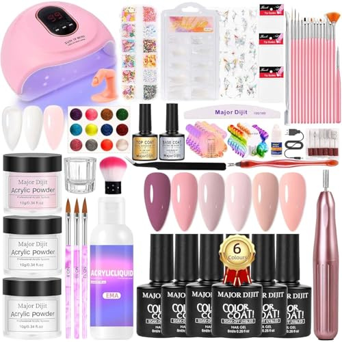DouborQ Acrylic Nail Kit with Electric Nail Drill Nail Lamp,False Nail Tips Starter Set Acrylic Nail Art Supplies for Beginner with Everything (19-24)