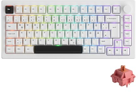 Akko Tastiera da gioco 5075B Plus VIA, tastiera 2,4 GHz/BT 5.0/cablata con interruttore lineare sostituibile a caldo, RGB, montaggio con guarnizione (nero su bianco, palissandro)