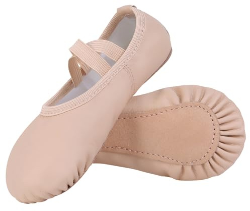 Acfoda Ballet Shoes for Girls Womens Leather Full Sole Beige 9 UK Child