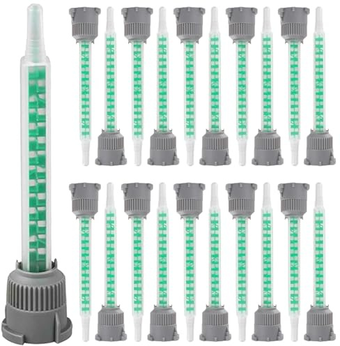 Aililong 20 Piezas Mezclador Estático Boquillas de Mezcla para Pegamento 2k - Plástico 2k, Resina Epoxi, Poliuretano Conexión Bayoneta Tapa Tornillo Ahorro y Precisa