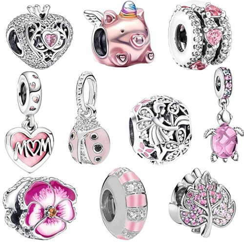 louuuou 10 Pcs Charms for Bracelets,Spacer Beads Charms for Bracelet Making, Aesthetically Pleasing Pink Braclet Charms Jewelry, Cute Durable Pendants, Suitable for Girls Women to Make Bracelet Gifts
