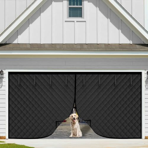 Générique Rideau De Porte De Garage Magnétique À Isolation Thermique, Kit D'isolation pour Porte De Garage pour l'hiver Rideau Isolant Thermique Tissu Oxford, pour Terrasse Extérieur(Noir,300x230cm)
