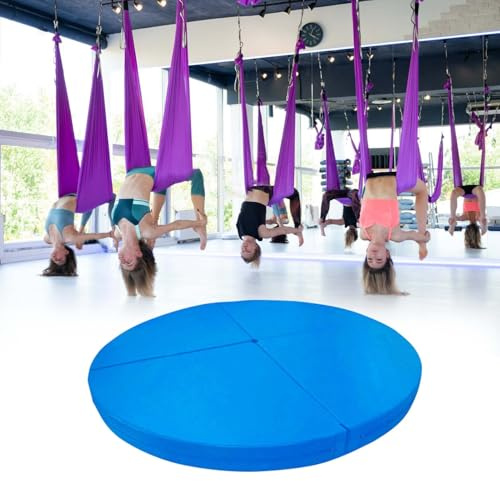 Pole Dance-matta, halkfri luftig ringmatta för yoga och poldans, vikbar rund mottagningsmatta, tjockt skydd för gym och hemfitness (blå,