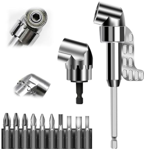 105° Winkelschrauber Vorsatz Adapter, Magnetischer Winkelbohraufsatz mit 1/4 Zoll Sechskantschaft, Bithalter für Akkuschrauber, Bohrmaschine & Werkstatt, Winkelaufsatz Lang & Kurz