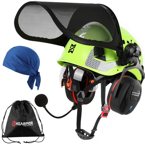 HEARMOR VOLTEK Casque de protection forestier en ABS équipé de Bluetooth 5.3 Protection des oreilles Shield LD HM, offre une protection complète pour la tête, les yeux, le visage et l'ouïe, résistant