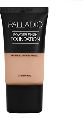 Palladio Powder Finish Liquid Foundation, Natural Matte Appearance, Reduces Fine Lines, Covers Large Pores, Hides Imperfections, All Day Wear, Sheer to Medium Coverage, In The Buff