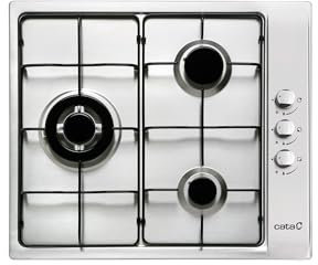 CATA CATA GI 6021 X Table de Cuisson à Gaz 3 Brûleurs En Fonte Allumage Électronique Soupapes de Sécurité Préparé Pour le Gaz Naturel Puissance 6,25kW Couleur Noir 58 cm