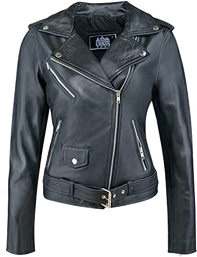 Urban Leather Blouson pour Femme en Cuir d'agneau, Veste de style motard Alice - 5884, Noir, 3XL