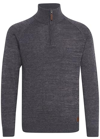 BLEND BHDanovan Homme Pull en Maille Fine Pull à col Troyer Fermeture éclair Poignets côtelés Mélange de Coton Regular Fit, Taille:M, Couleur:Ensign Blue (70260)