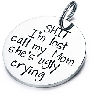CJ&M Funny Pet Tag - Stainless Steel Dog Collar Tag - Sh*t I'm Lost My Mom Is Ugly Crying