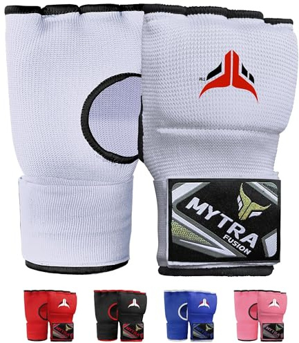 Mytra Fusion sous Gants de Boxe pour Enfants Rembourré en Gel avec Bandes et Dragonnes Rapides 76 cm, Élastique pour MMA, Muay Thai, Kickboxing, Punching et Arts Martiaux (White)