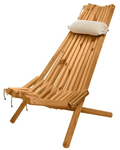 BOGATECO Klappbare Gartenliege aus Holz mit dem Kopfkissen | 100 x 55 x 30 cm | Rückenlänge 90 cm | Sonnenliege | Komfortabel, Stabil & Funktional | Braun