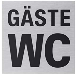 Metafranc Cartel adhesivo Gäste-WC – 80 x 80 mm – de aluminio – en moderno aspecto de acero inoxidable – parte trasera autoadhesiva/señalización/placa informativa/placa de aseo / 507190