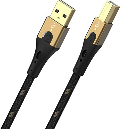 Oehlbach Primus USB-Kabel Typ B 2.0 - State of The Art - High Speed 480 Mb/s hochflexibel Metallstecker HPOCC 3-Fach Schirmung - Drucker, Scanner, Audio Verstärker - schwarz/Gold - 2 m