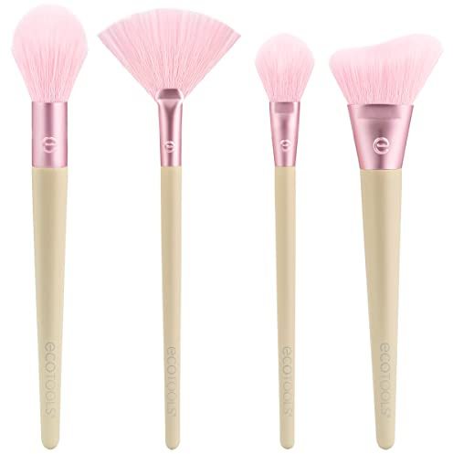 EcoTools Elements Limited Edition Wind-Kissed Professional Makeup Brush Set, For Bronzer, Blush, or Highlighter, 4 Piece Set, Pink