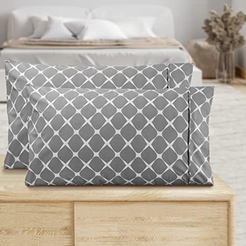 Valerian Printed Pillowcases 2-Piece Set Egyptian Quality 1500 Thread Count Timeless Classic Designs Soft and Smooth Weave, Wrinkle Resistant, Bloomingdale King Pillowcase, Gray