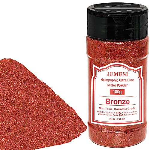 Glitzerpulver, JEMESI Bronze Feiner Glitter, Holographic Glitzer Pulver, Glitzerpuder für Epoxidharz, Nagel, Gießen, Körperkunst & Dekoration - 100g