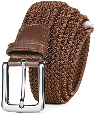 AXKAL Golfbälte män elastiskt flätat bälte unisex män kvinnor värdepaket, elastiskt stretchvävt bälte för män, Brun, 41''(105cm) Fits Waist 34''-38''