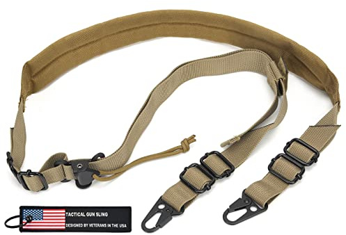 WarBull Padded 2 Point Rifle Sling, Tactical Gun Sling with HK Hook, for Rifle, Shotgun, and Crossbow, Padded Sling for Hunting Shooting and Hiking Camping Climbing with Keychain Gift (Coyote Brown)