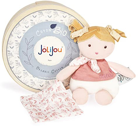 Jolijou - Les JOLIFLORES – Stoffpuppen aus Bio-Baumwolle – Kamelie mit Kuscheltier – Rosa – JJ6023