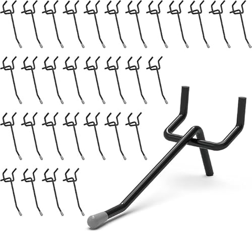 HUHOLE Pegboard Ganci 50 pezzi, ganci neri per bordo, adatti per pannelli da 1/4 o 1/8, accessori ideali per organizzare attrezzi da garage, stoccaggio a parete