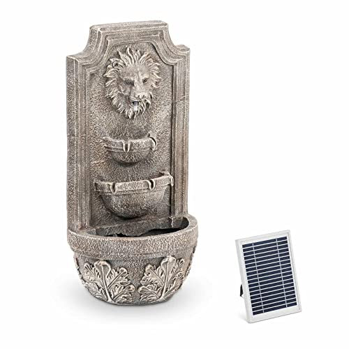 Hillvert HT-SF-120 Solar Garden Fountain Lion Head Cascade 3 Levels LED Lighting Lithium Battery 5m Cable Polyresin Water Feature Solar Fountain Garden