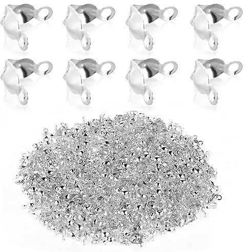 600 pezzi in acciaio inox con chiusura a conchiglia, tappi per perle, catene, chiusura in acciaio inox 304, per nodi, accessori per la creazione di gioielli (0,31 × 0,15 in) (argento)