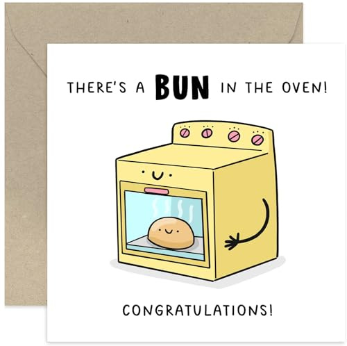 Old English Co. Bun in the Oven Card - Funny Pregnancy Announcement Card - Cute Congratulations Card for Parents to be - Gift for Mummy Daddy | Blank Inside
