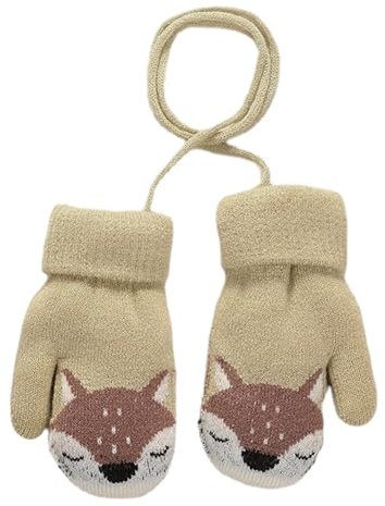 COACOM 1 paio di guanti da neonato, guanti invernali a maglia con corda, guanti da bambino con piccolo motivo animale, guanti ispessiti, guanti da esterno in velluto, per 1-3 anni (colore cachi),
